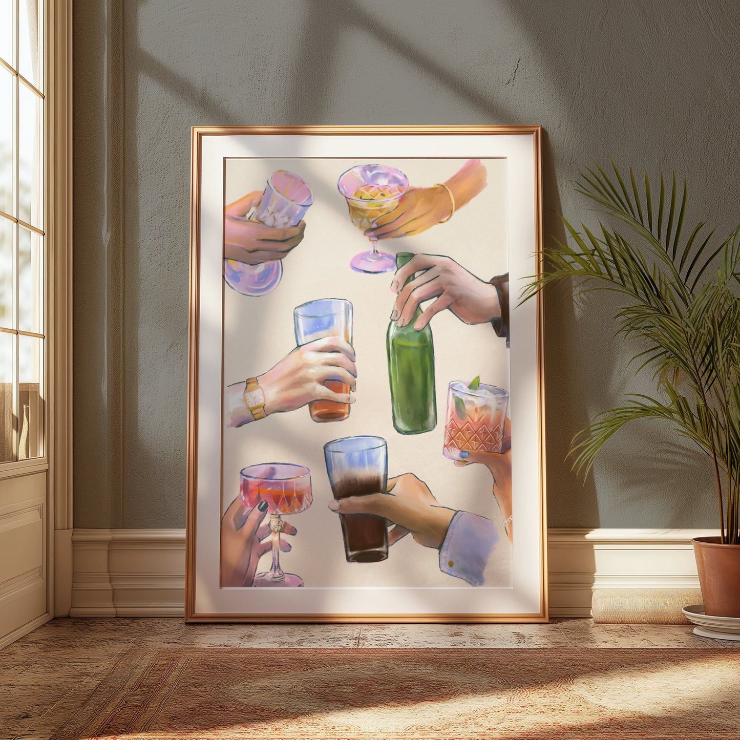 Premium Poster of Hand Holding Various Drinks Illustration Posters