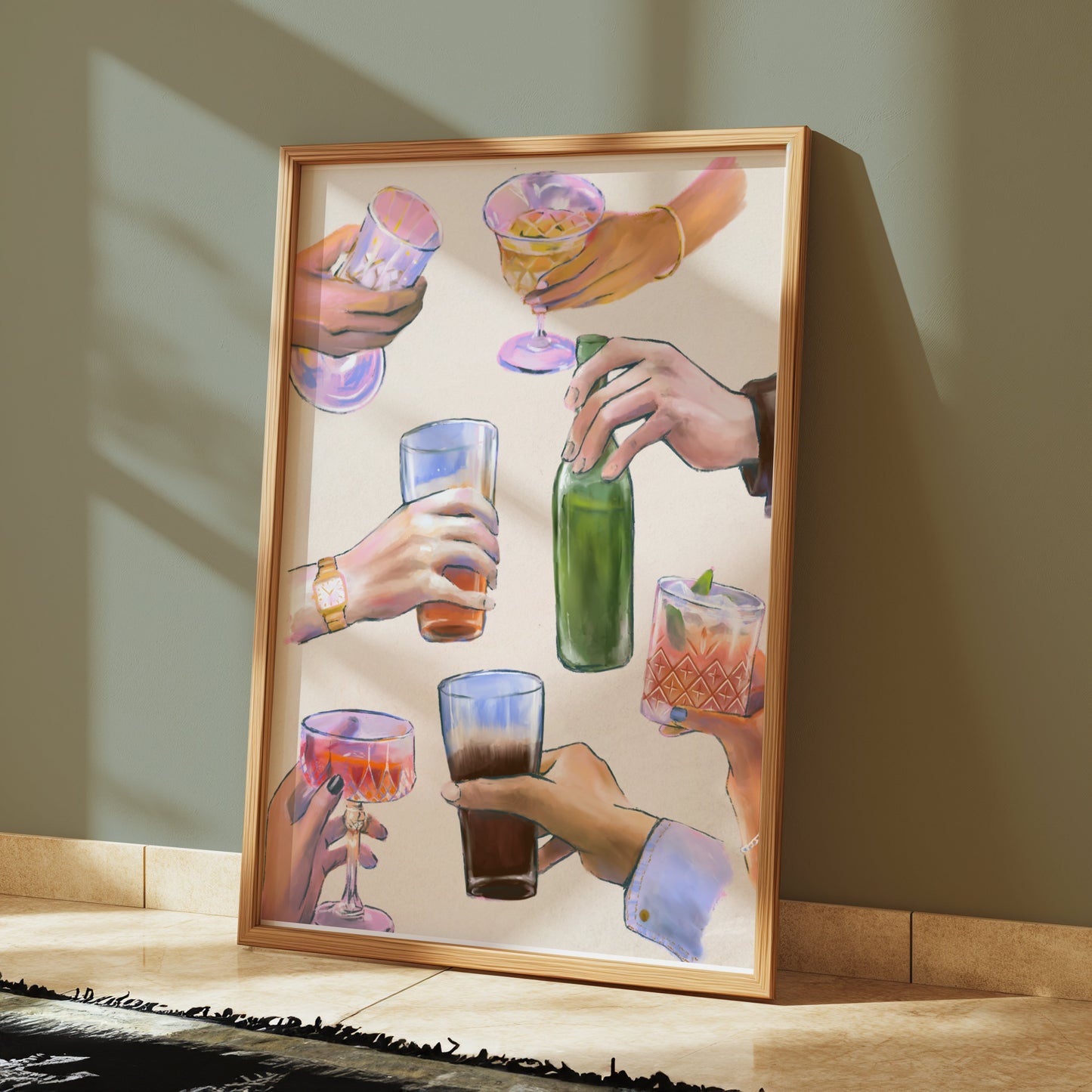 Premium Poster of Hand Holding Various Drinks Illustration Posters