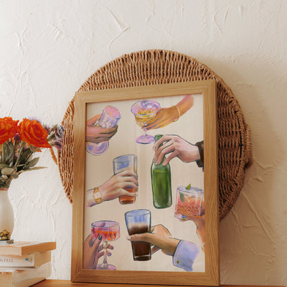 Premium Poster of Hand Holding Various Drinks Illustration Posters