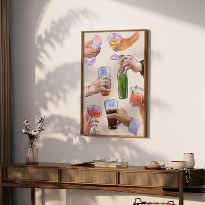 Premium Poster of Hand Holding Various Drinks Illustration Posters