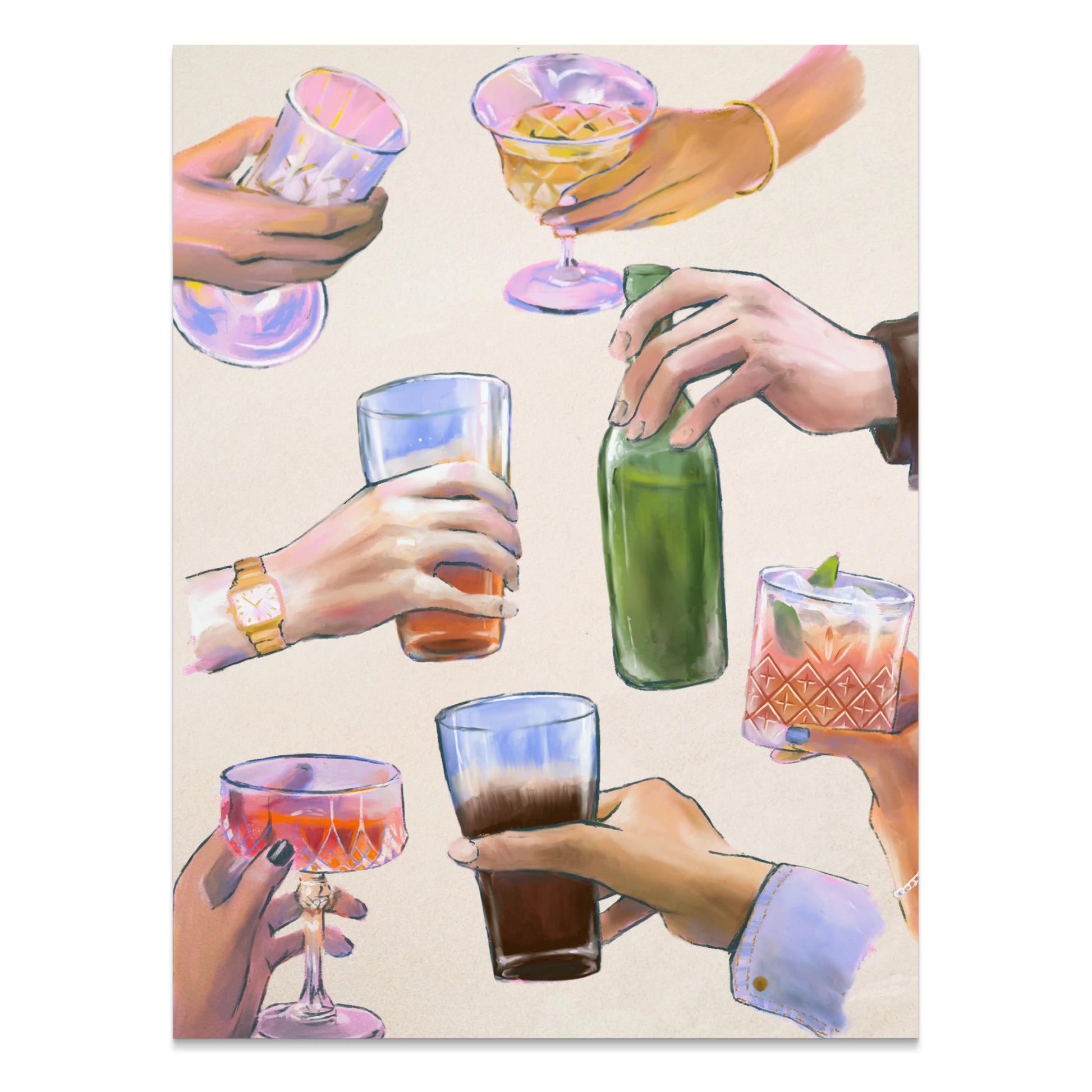 Premium Poster of Hand Holding Various Drinks Illustration Posters