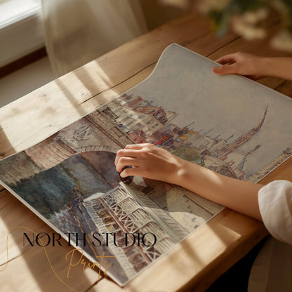 Premium Poster of Hand-Painted European Cityscape Scene Art Posters