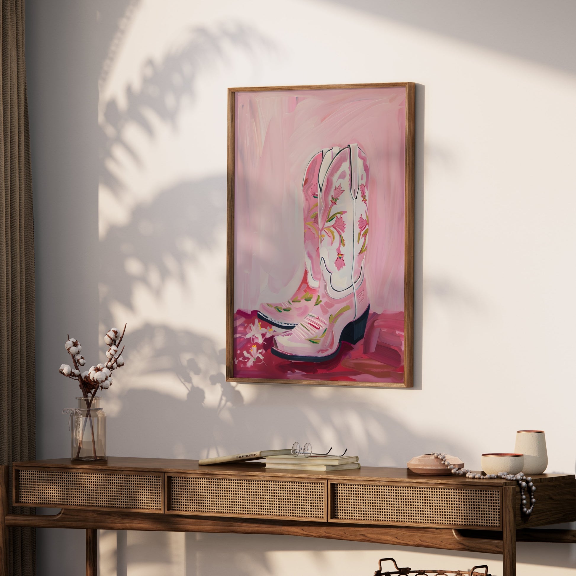 Premium Poster of Hand-painted Pink Cowboy Boots with Floral Design Posters