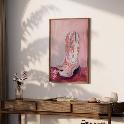 Premium Poster of Hand-painted Pink Cowboy Boots with Floral Design Posters