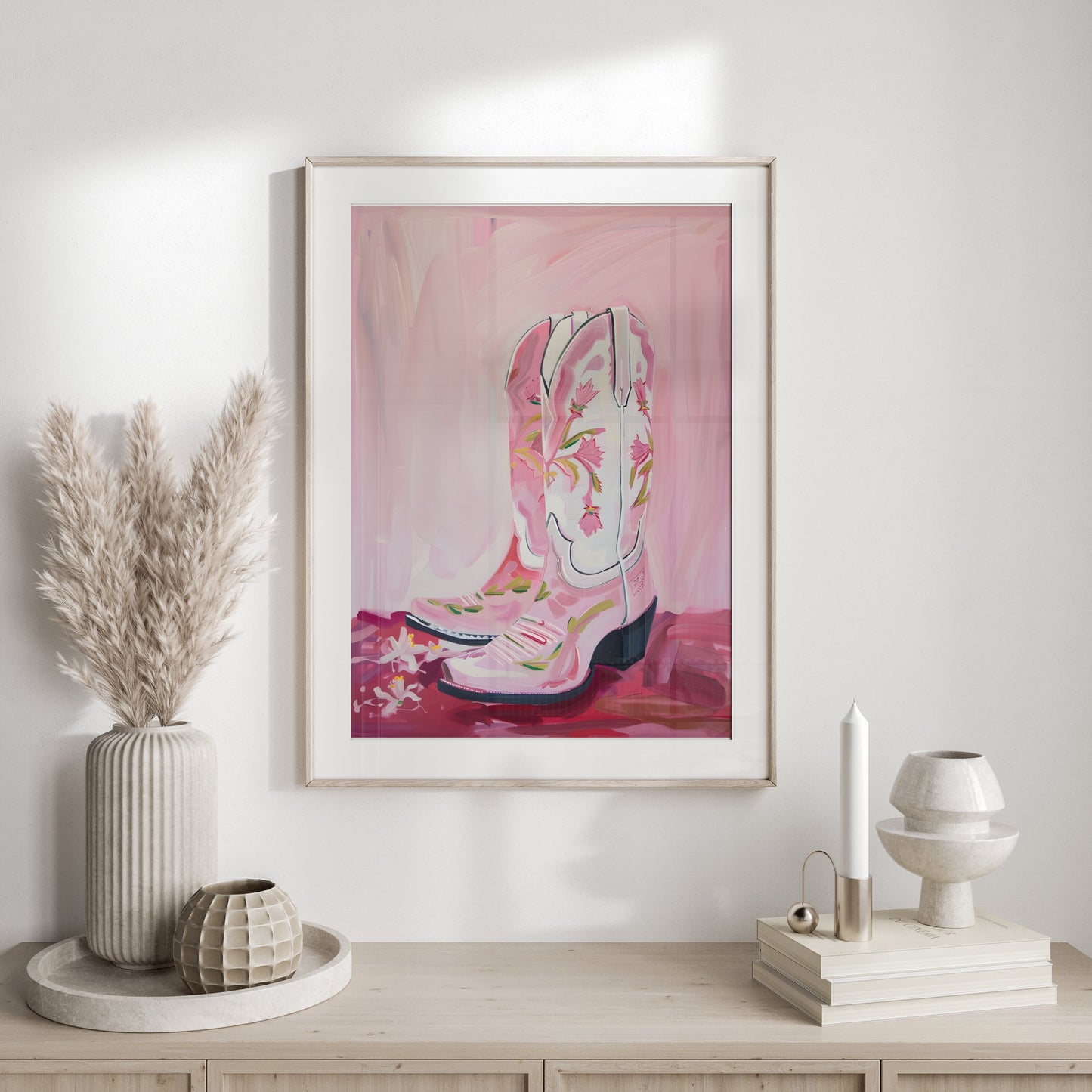 Premium Poster of Hand-painted Pink Cowboy Boots with Floral Design Posters