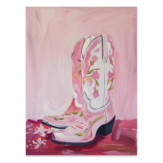 Premium Poster of Hand-painted Pink Cowboy Boots with Floral Design Posters