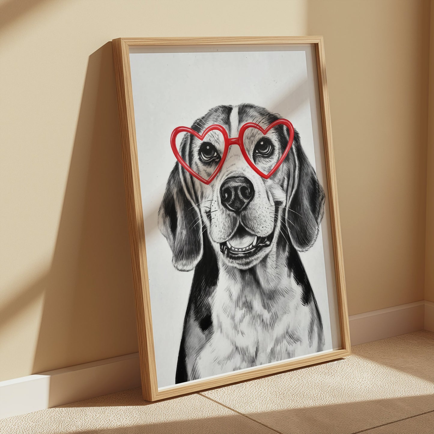 Premium Poster of Happy Dog with Heart Shaped Glasses Art Posters