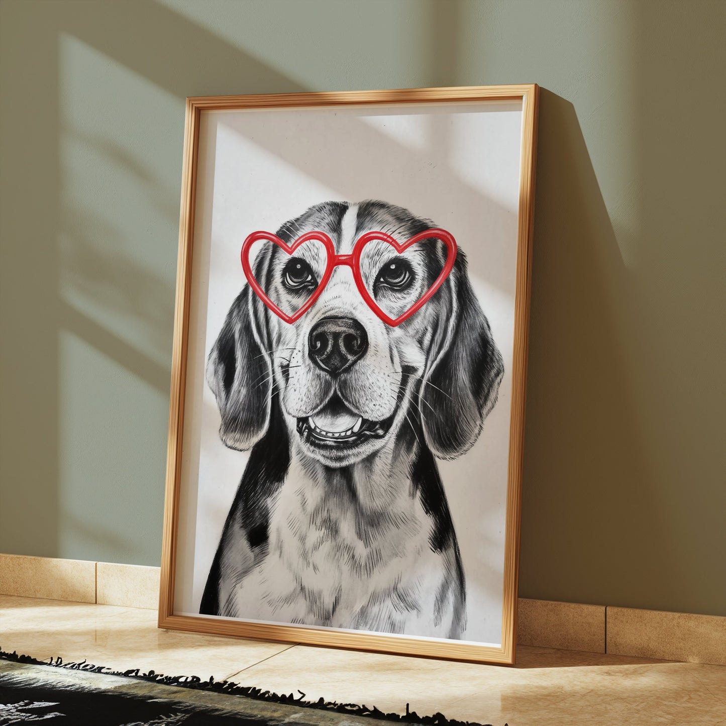 Premium Poster of Happy Dog with Heart Shaped Glasses Art Posters