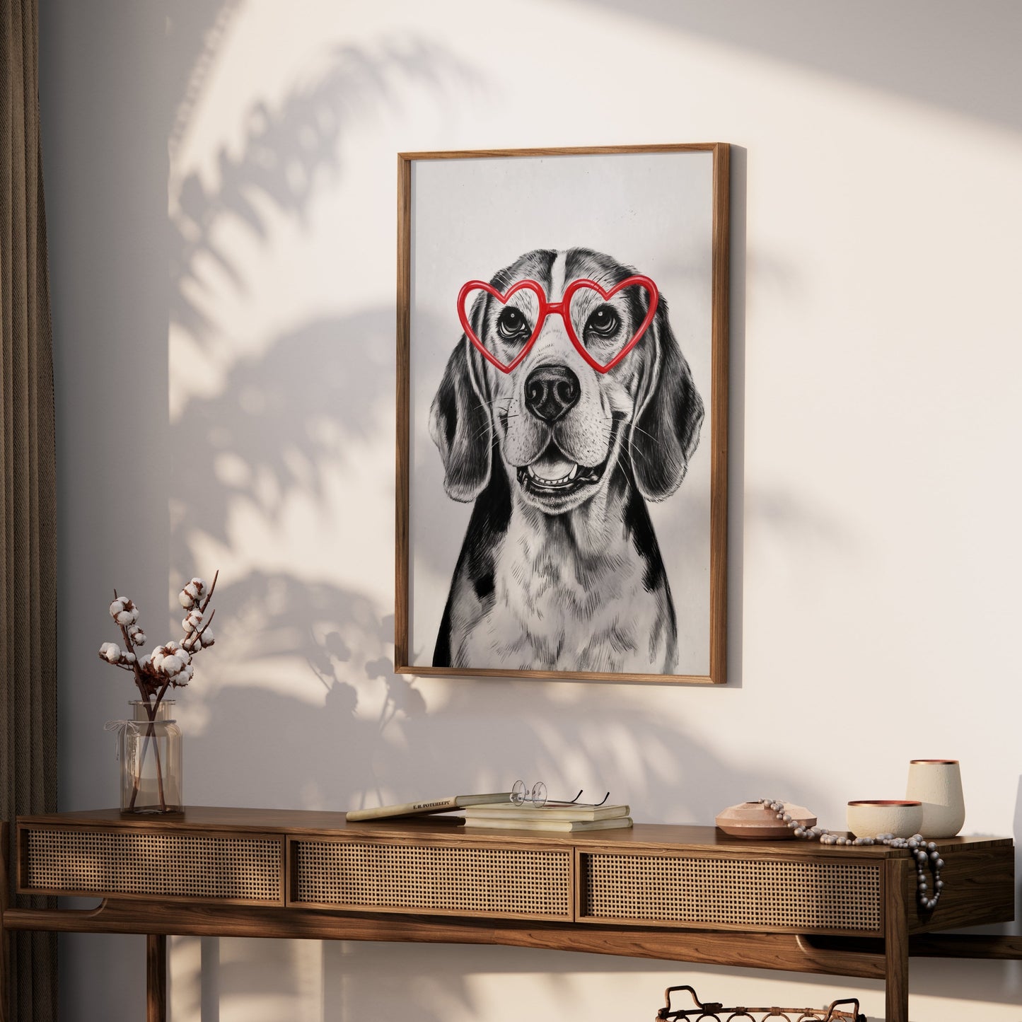 Premium Poster of Happy Dog with Heart Shaped Glasses Art Posters