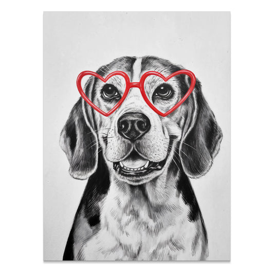Premium Poster of Happy Dog with Heart Shaped Glasses Art Posters