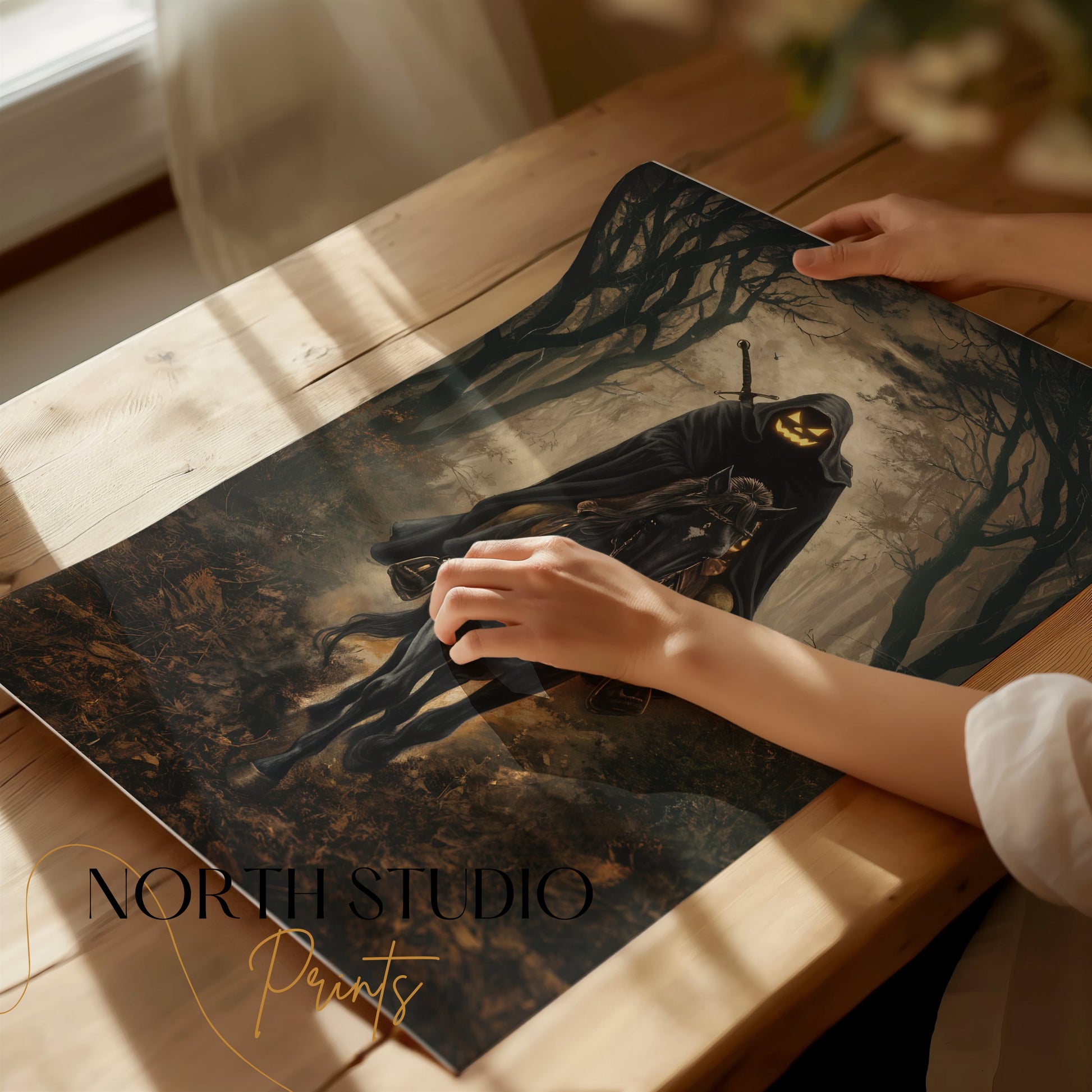 Premium Poster of Headless Horseman Halloween Scary Dark Forest Posters