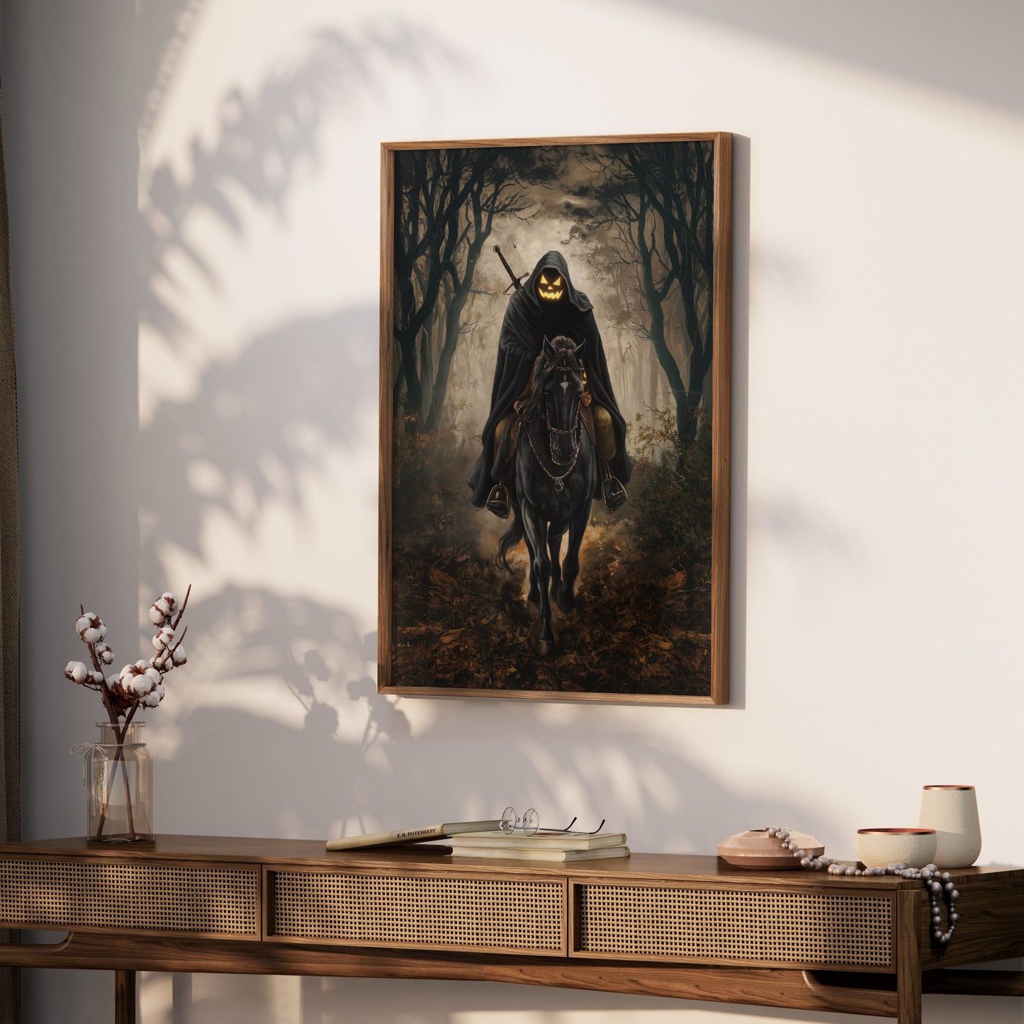 Premium Poster of Headless Horseman Halloween Scary Dark Forest Posters