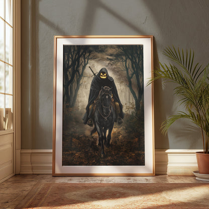 Premium Poster of Headless Horseman Halloween Scary Dark Forest Posters