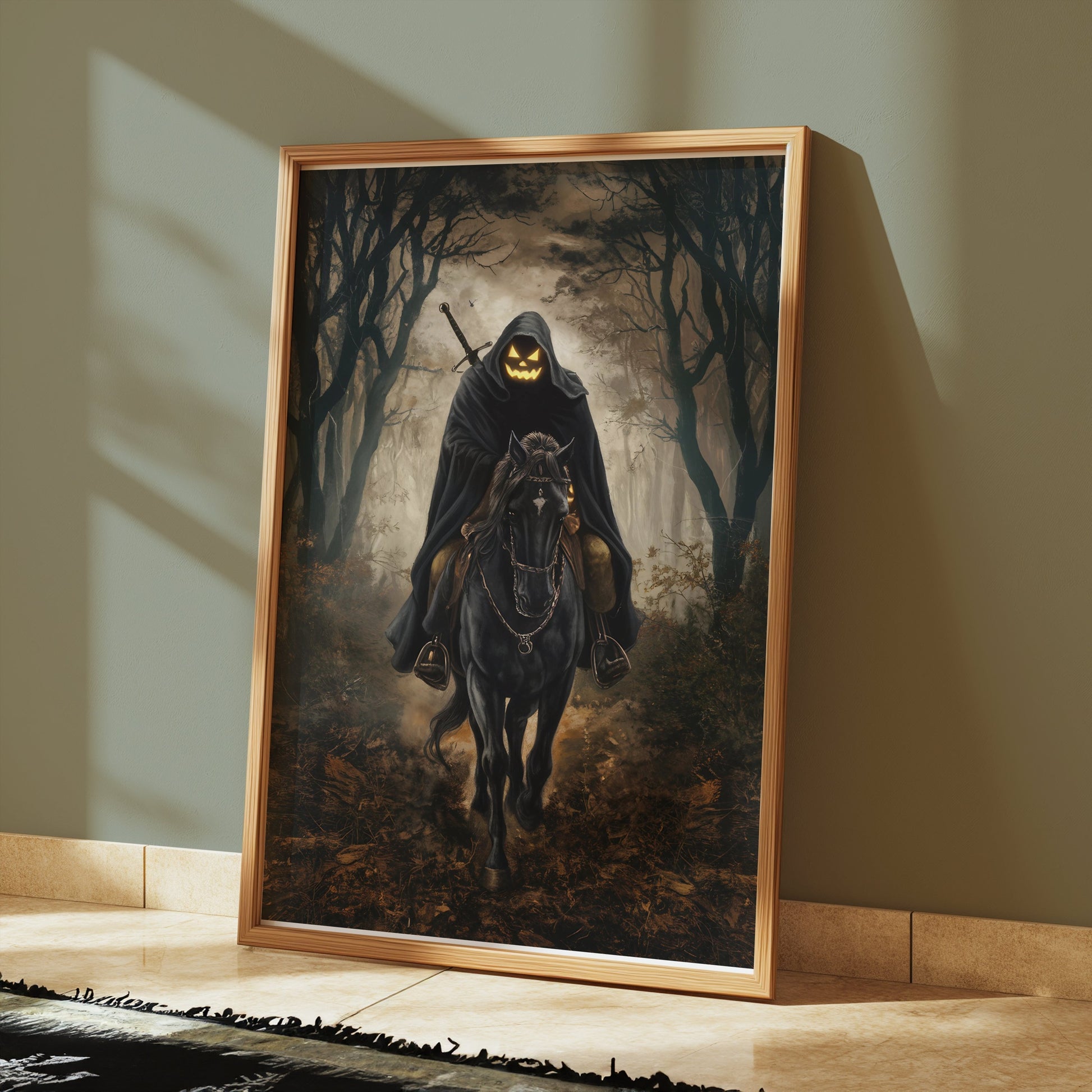 Premium Poster of Headless Horseman Halloween Scary Dark Forest Posters