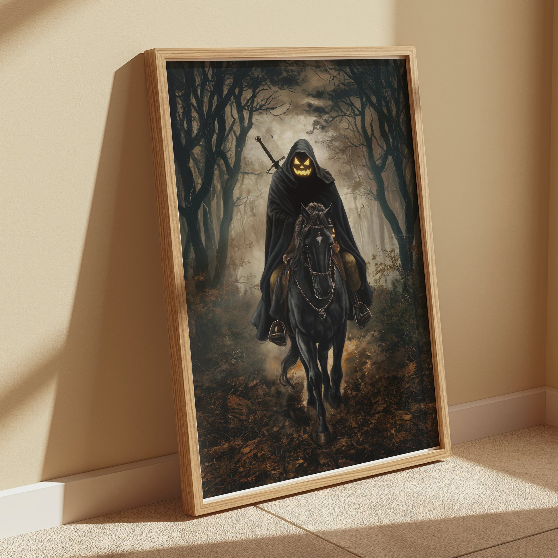 Premium Poster of Headless Horseman Halloween Scary Dark Forest Posters