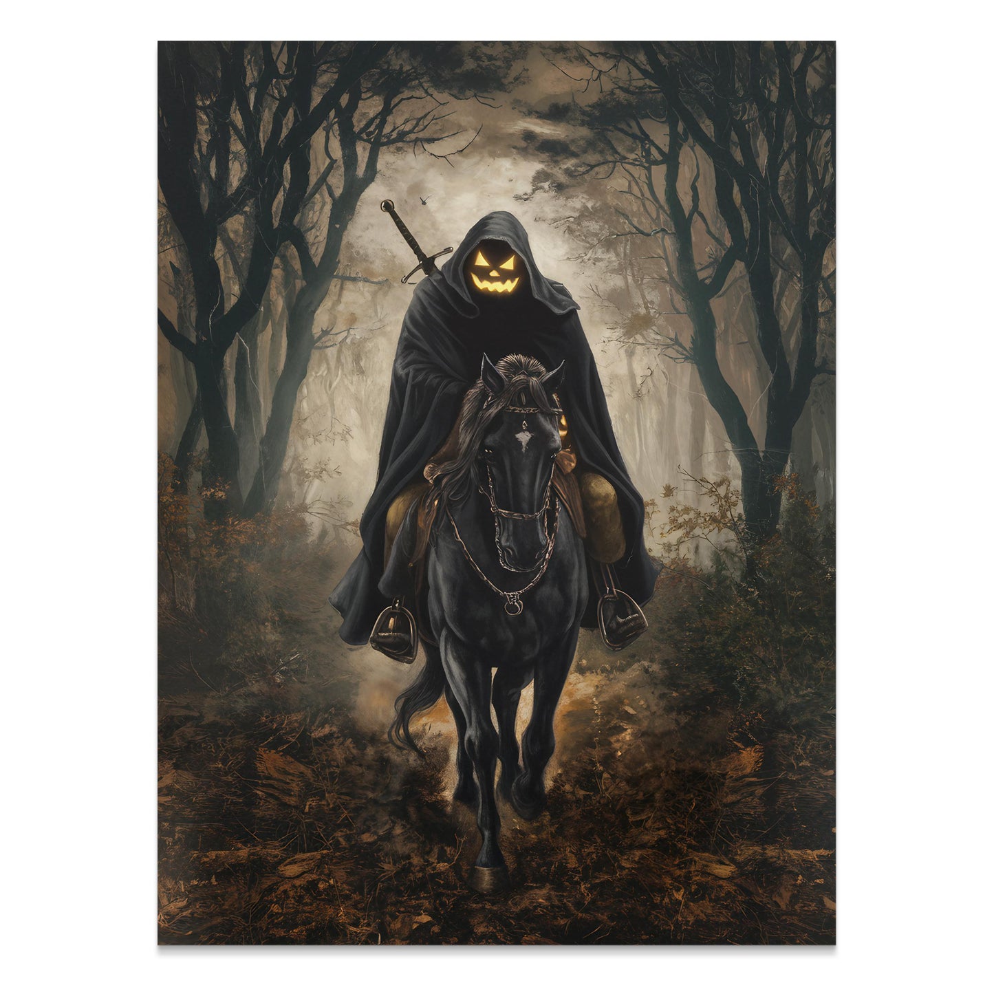 Premium Poster of Headless Horseman Halloween Scary Dark Forest Posters