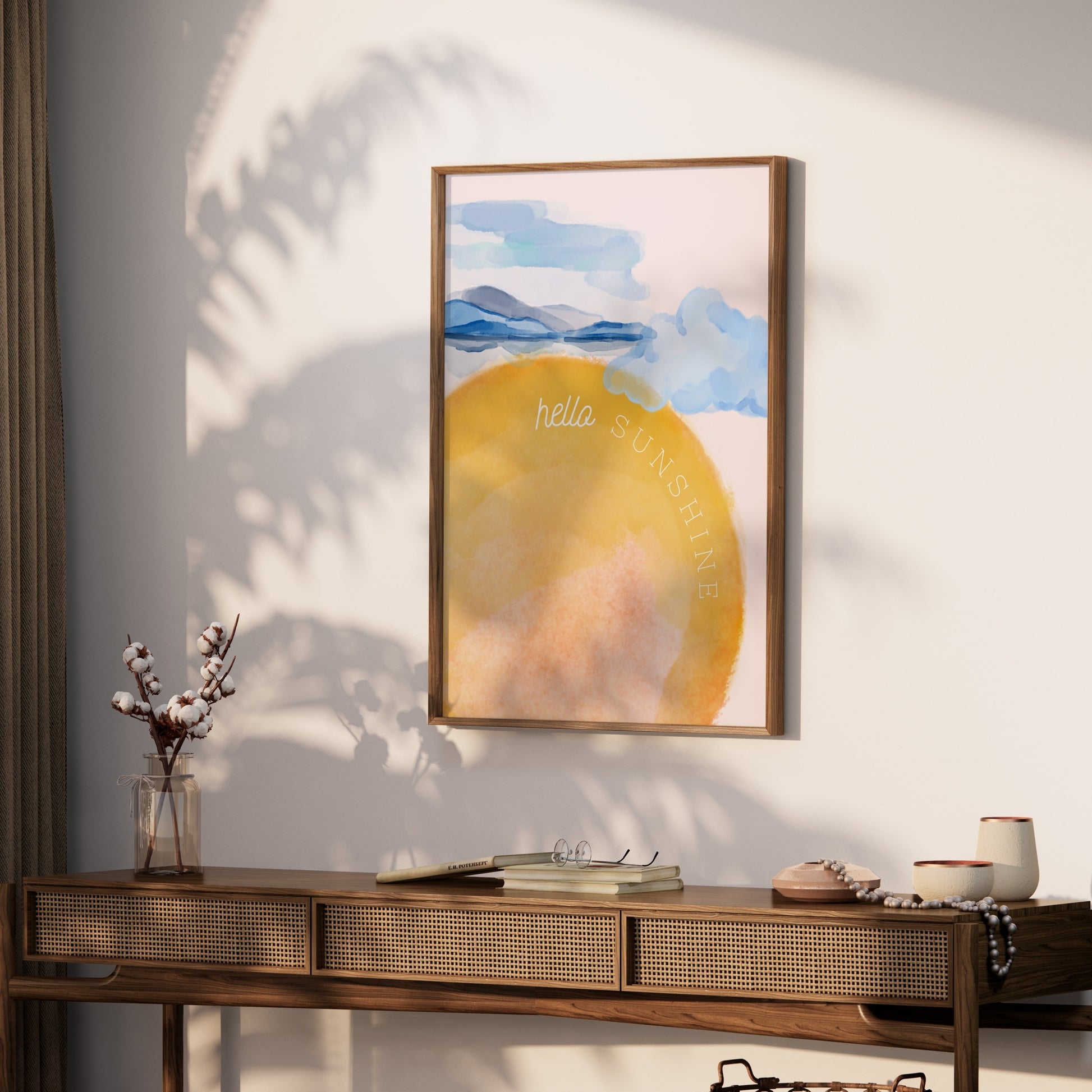 Premium Poster of Hello Sunshine Sunset Mountain Landscape Art Posters