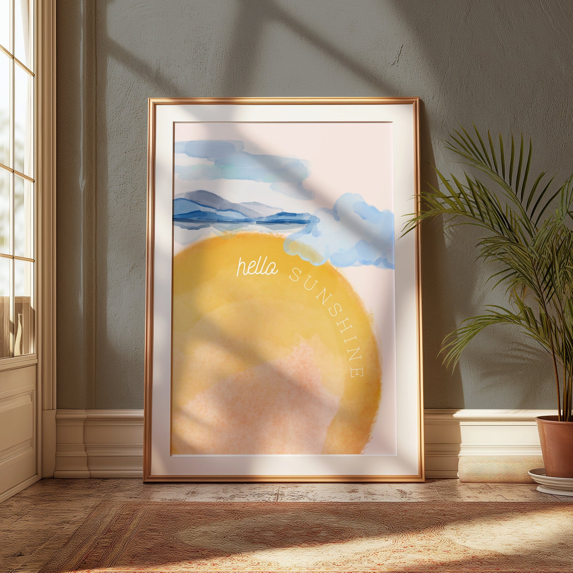 Premium Poster of Hello Sunshine Sunset Mountain Landscape Art Posters