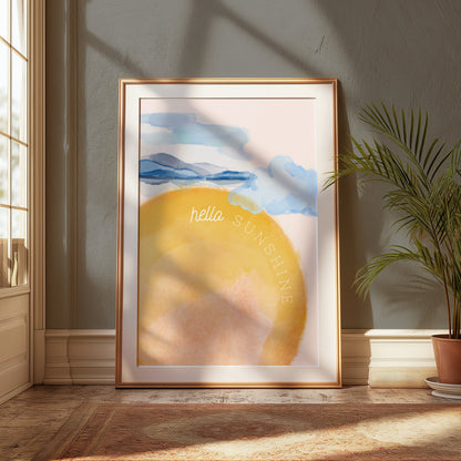Premium Poster of Hello Sunshine Sunset Mountain Landscape Art Posters