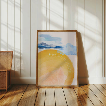 Premium Poster of Hello Sunshine Sunset Mountain Landscape Art Posters