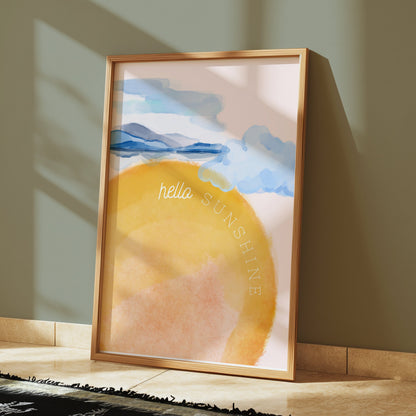 Premium Poster of Hello Sunshine Sunset Mountain Landscape Art Posters