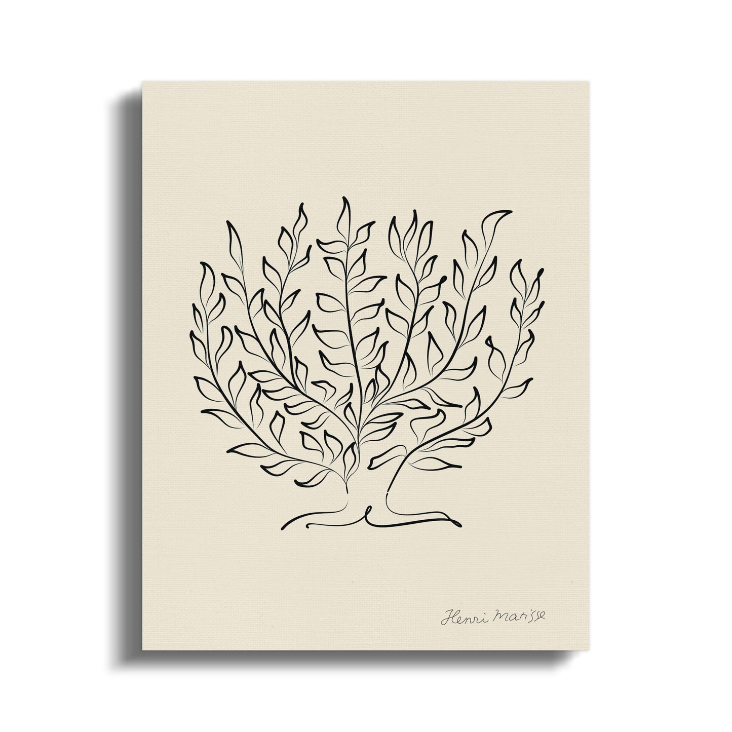Henri Matisse-inspired plant illustration on a beige canvas wrap, featuring minimalist black line art for modern decor.