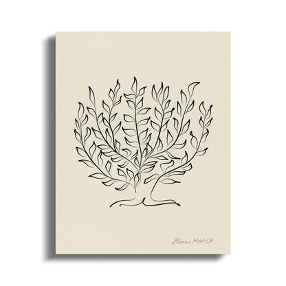 Henri Matisse-inspired plant illustration on a beige canvas wrap, featuring minimalist black line art for modern decor.