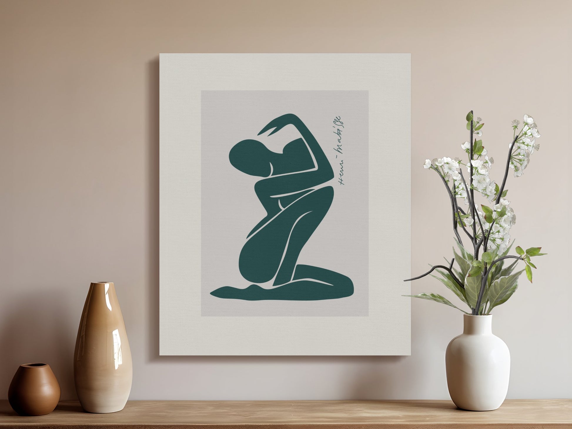 Elegant Henri Matisse inspired canvas wrap displayed in a cozy room with vases and flowers, ideal for artistic home decor.