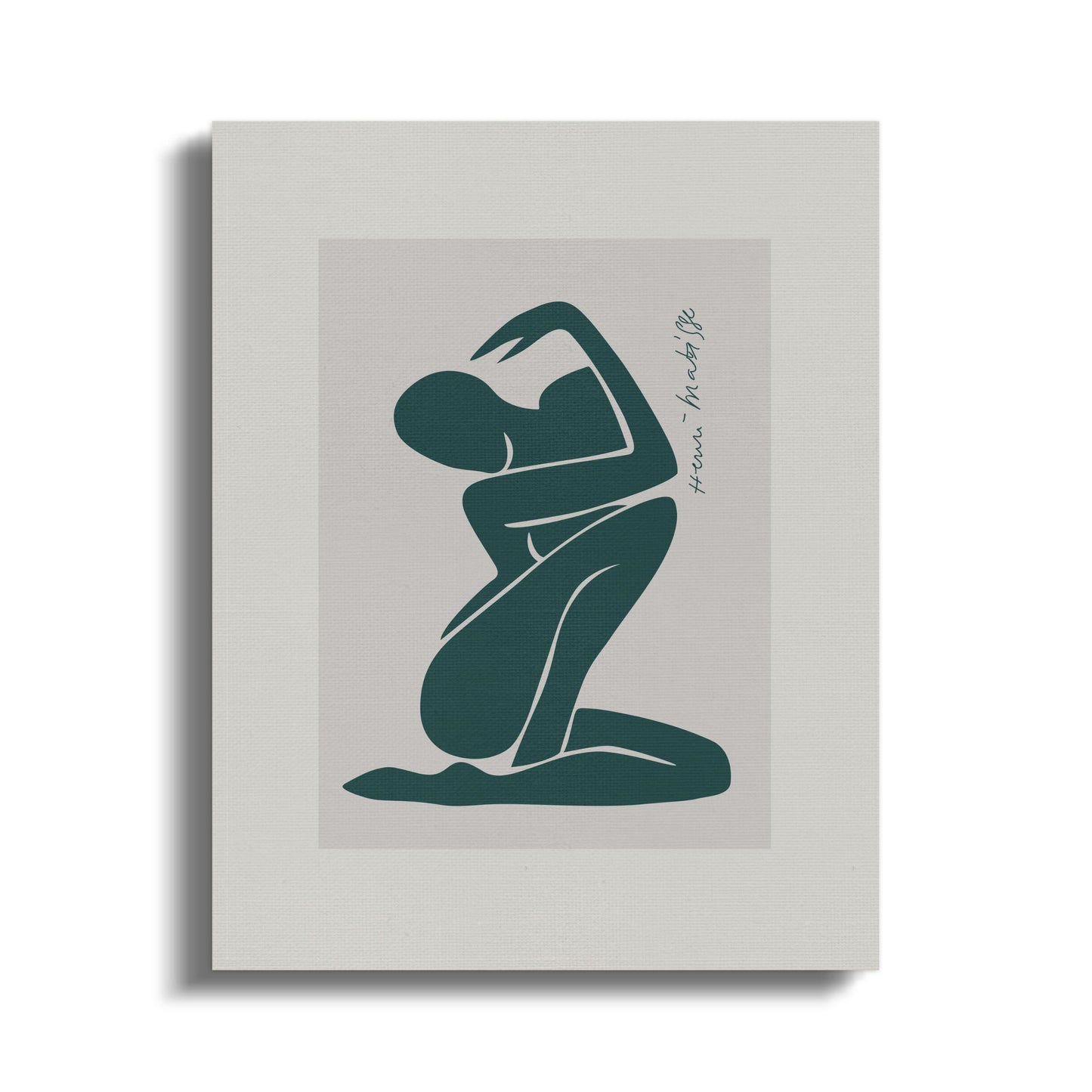 Henri Matisse inspired minimalist art canvas wrap featuring a teal abstract figure on a neutral background, perfect for modern decor.