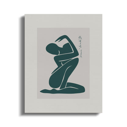 Henri Matisse inspired minimalist art canvas wrap featuring a teal abstract figure on a neutral background, perfect for modern decor.