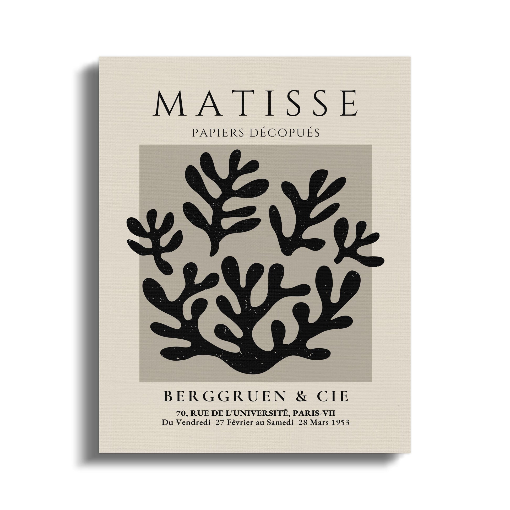 Henri Matisse inspired wall art featuring black coral design on beige canvas wrap, perfect for modern and elegant home decor.