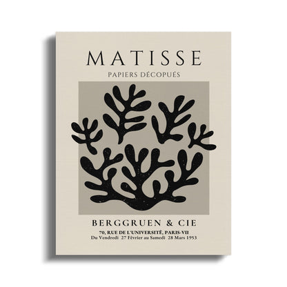 Henri Matisse inspired wall art featuring black coral design on beige canvas wrap, perfect for modern and elegant home decor.