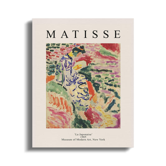 Henri Matisse La Japonaise canvas wrap featuring vibrant abstract art with bold colors, ideal for modern home decor.