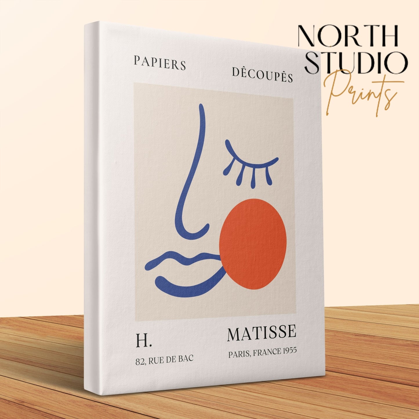 Henri Matisse Papiers Decoupes canvas wrap close-up with North Studio Prints branding, highlighting its premium quality and artsy design.