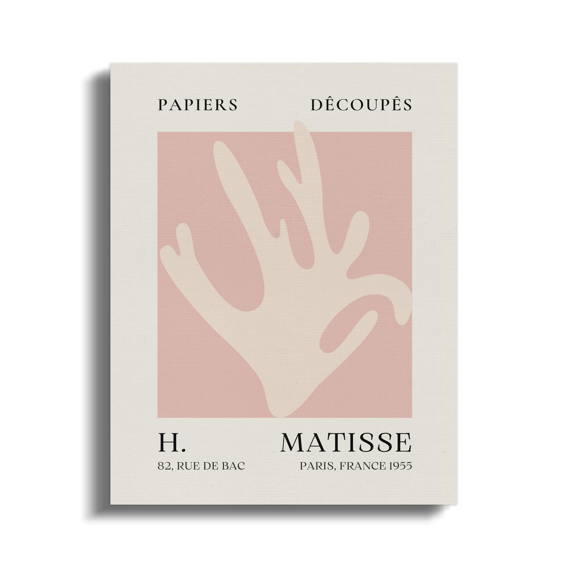 Henri Matisse Papiers Decoupes wall art canvas wrap featuring a minimalist abstract hand design in soft pink and cream tones.