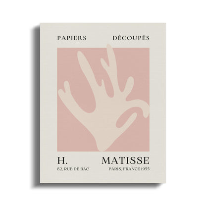Henri Matisse Papiers Decoupes wall art canvas wrap featuring a minimalist abstract hand design in soft pink and cream tones.