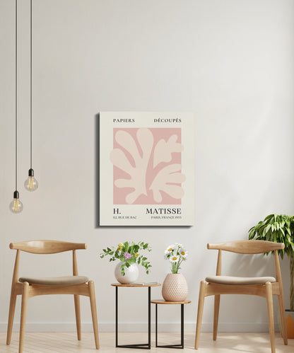 Henri Matisse reproduction canvas wrap in a minimalist living space with wooden chairs and hanging lights, ideal for modern home decor.