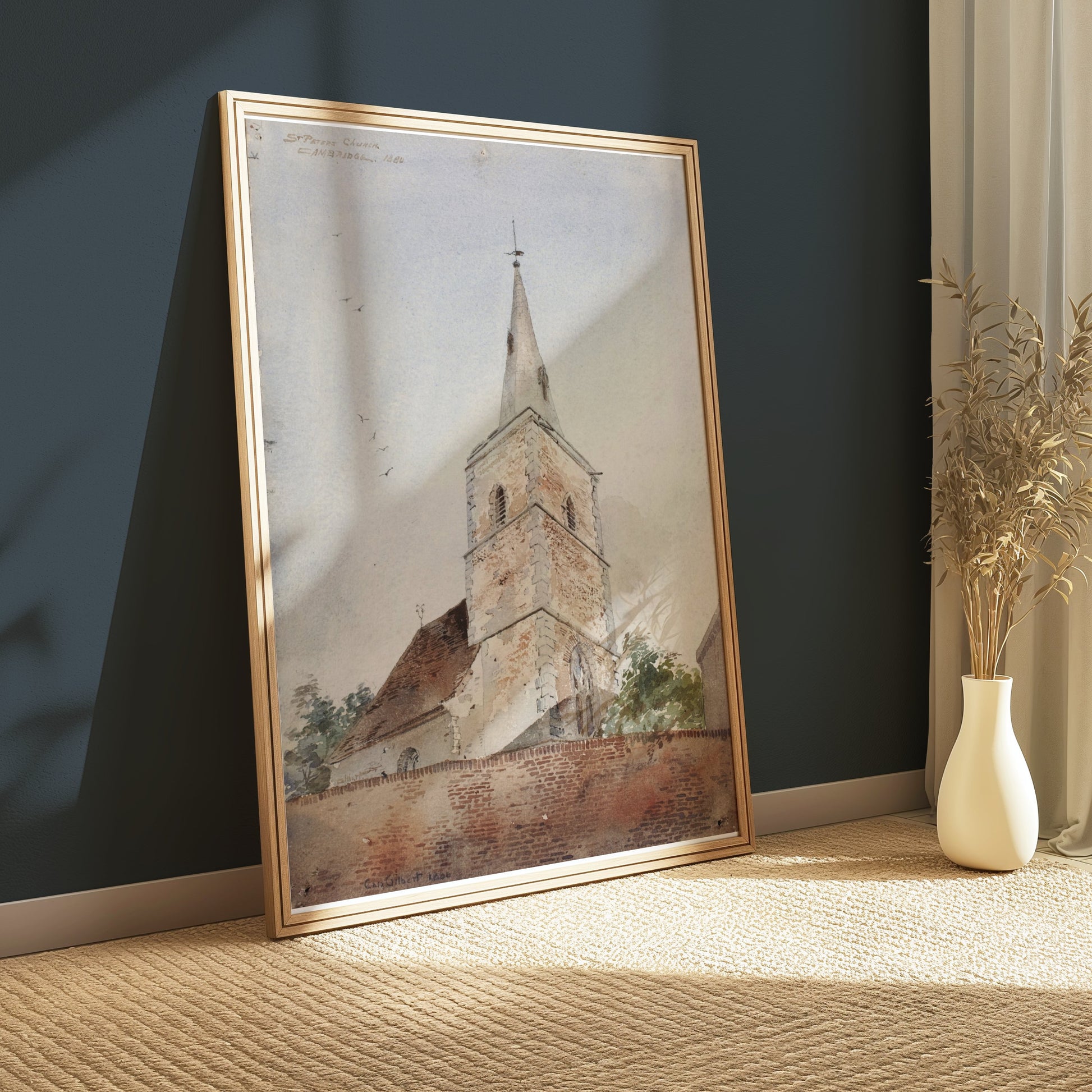 Premium Poster of Historic Church Tower Watercolor Art Print Posters