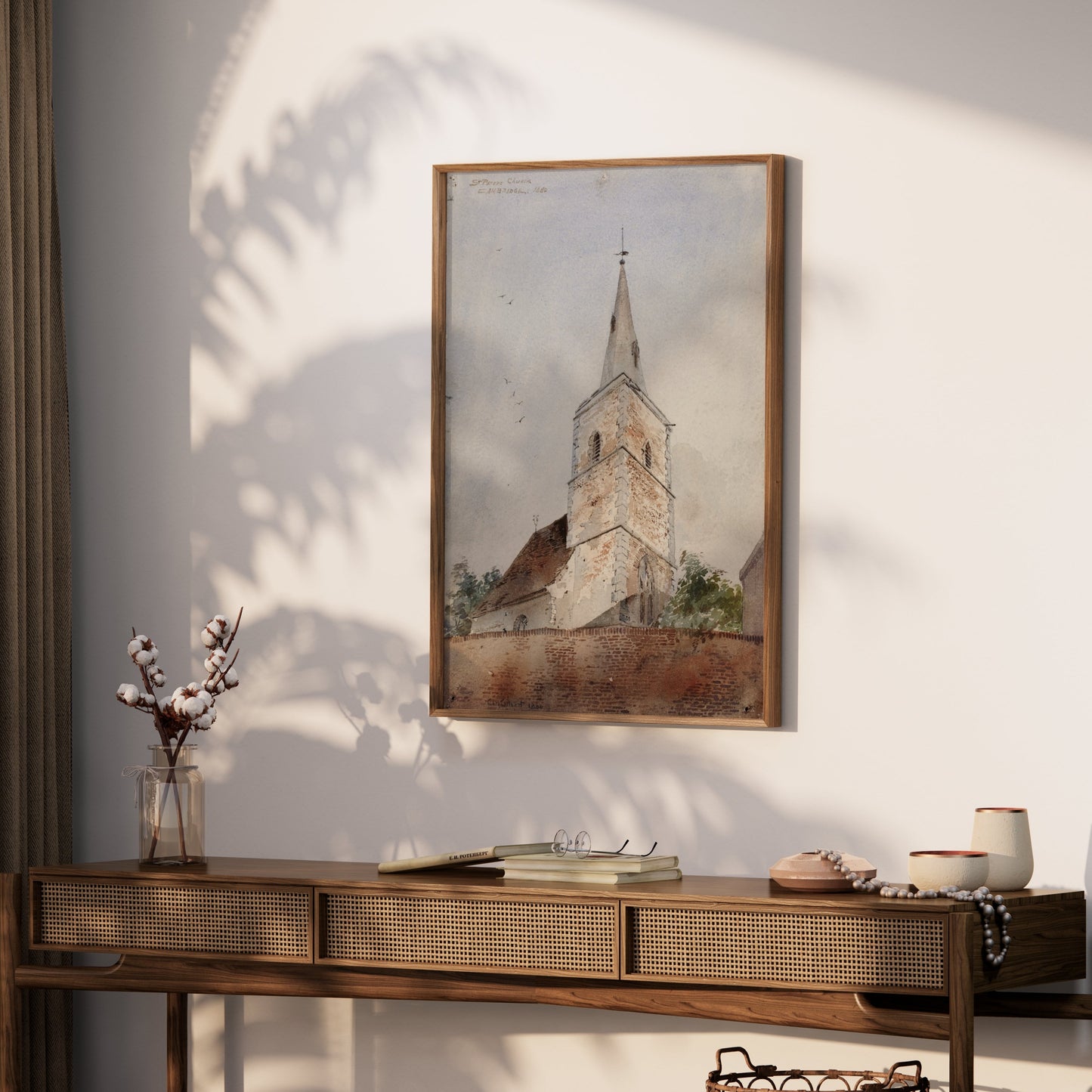 Premium Poster of Historic Church Tower Watercolor Art Print Posters