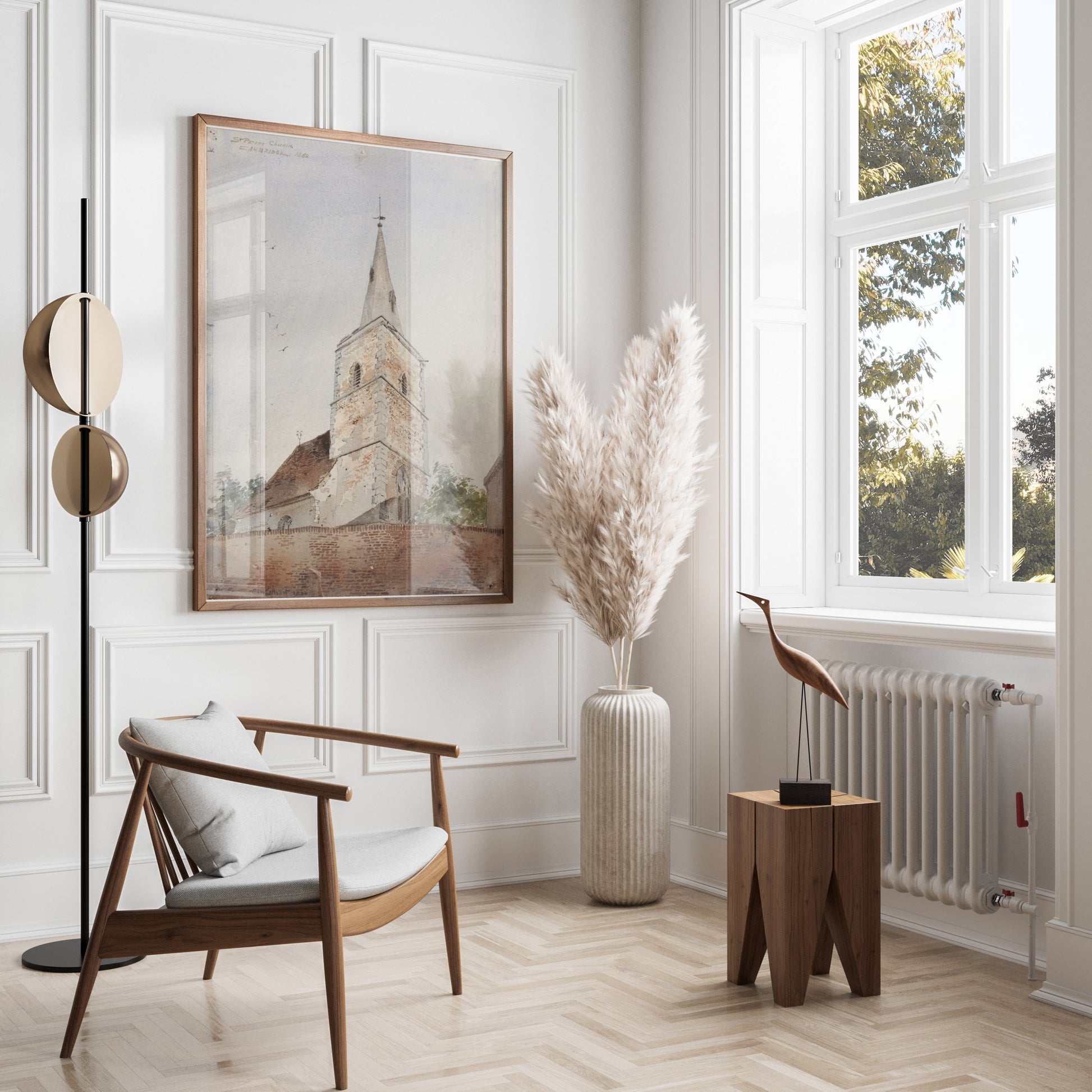 Premium Poster of Historic Church Tower Watercolor Art Print Posters