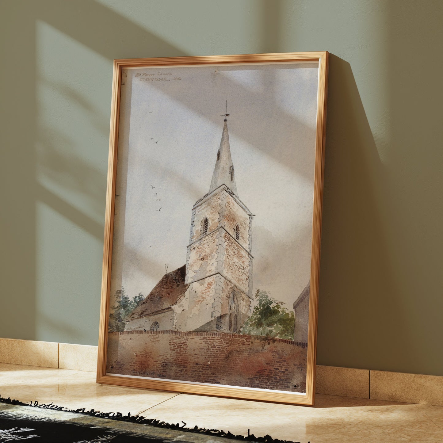 Premium Poster of Historic Church Tower Watercolor Art Print Posters