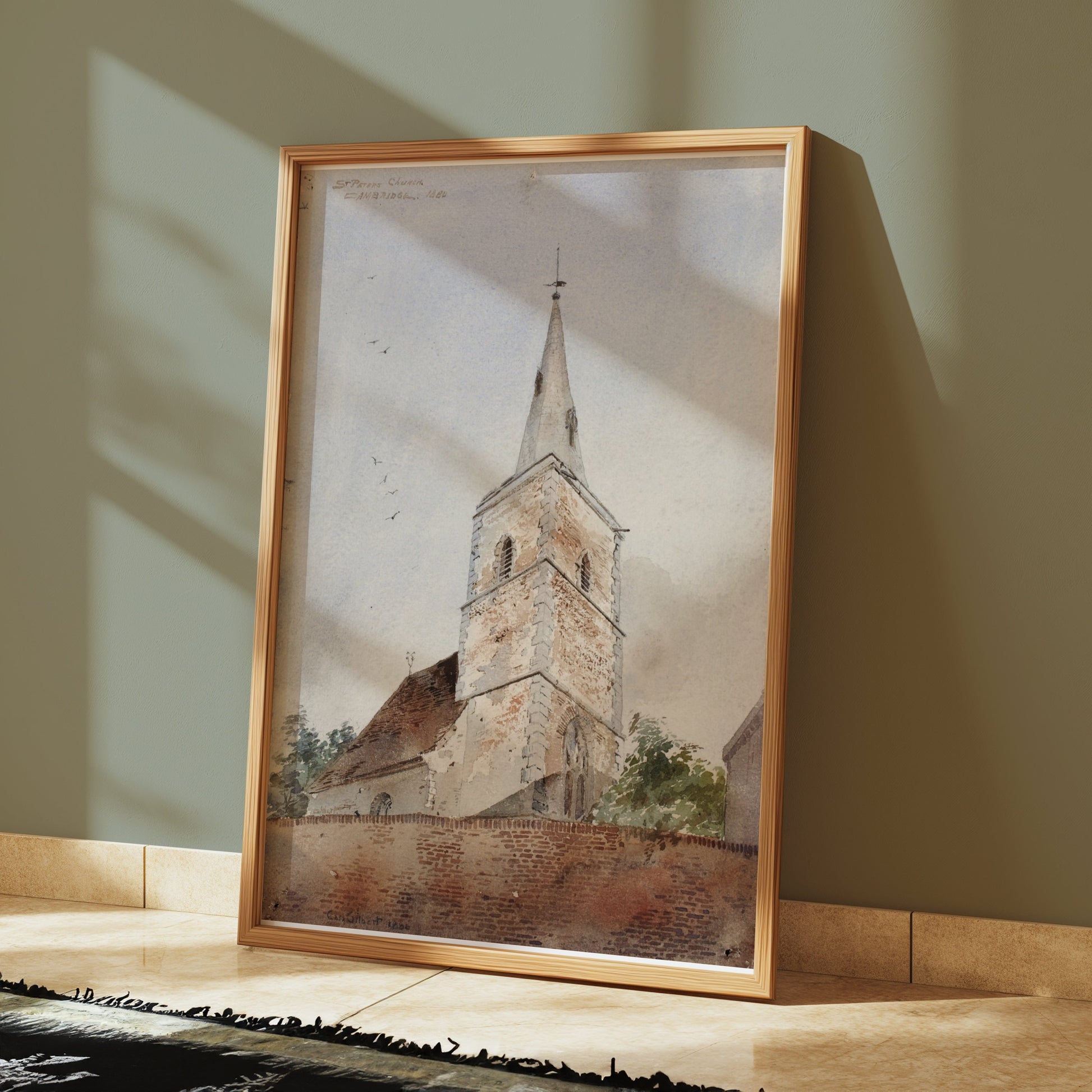 Premium Poster of Historic Church Tower Watercolor Art Print Posters