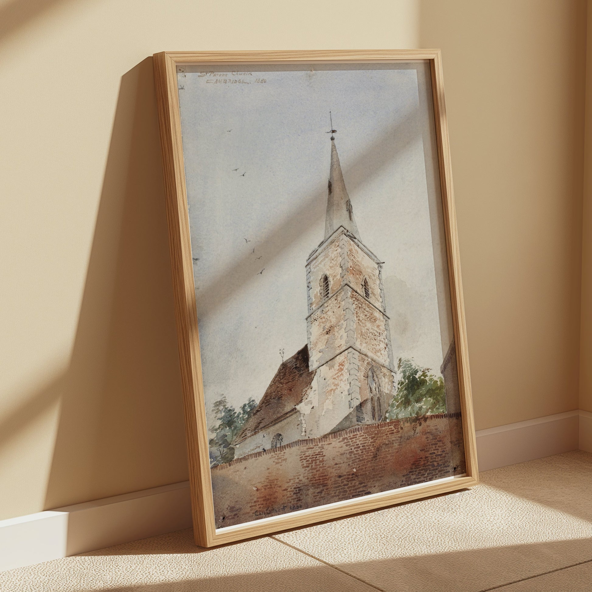 Premium Poster of Historic Church Tower Watercolor Art Print Posters