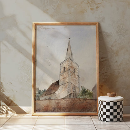 Premium Poster of Historic Church Tower Watercolor Art Print Posters
