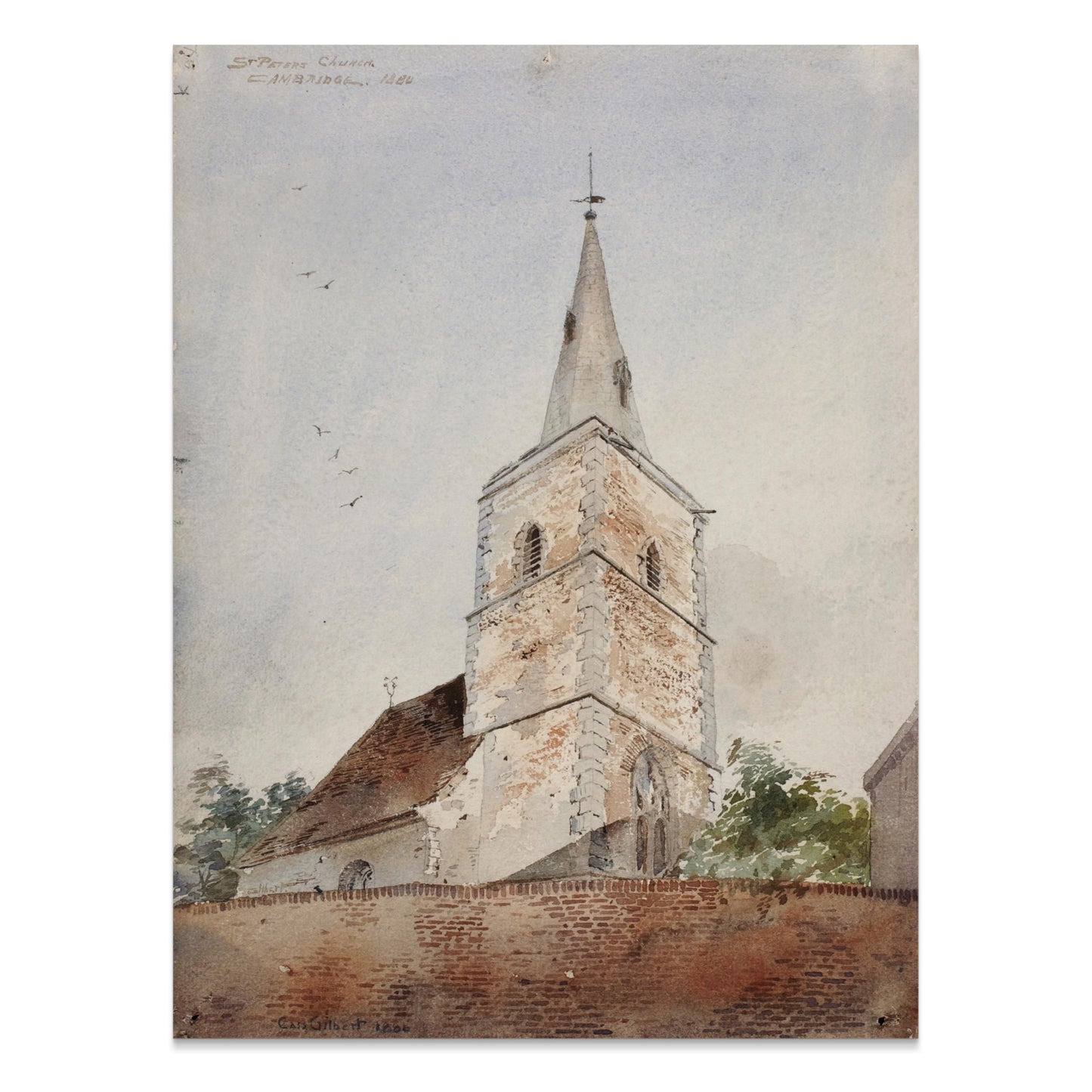 Premium Poster of Historic Church Tower Watercolor Art Print Posters