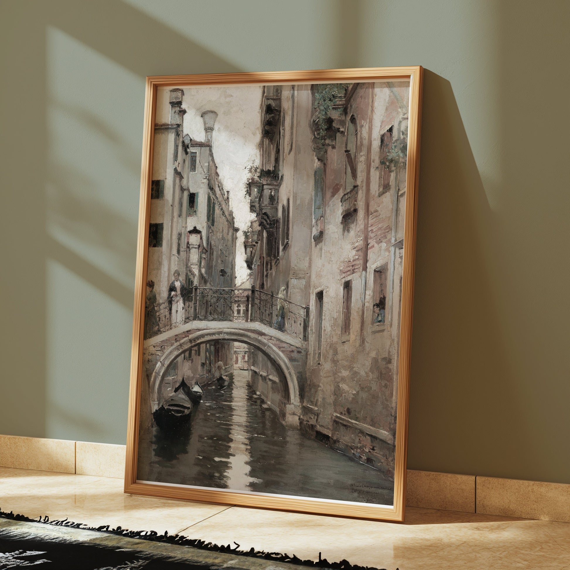 Premium Poster of Historic European City Canal Bridge Scene Posters