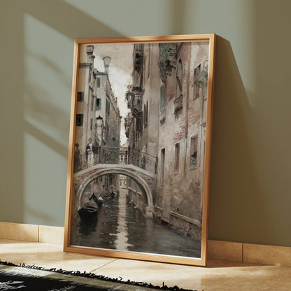 Premium Poster of Historic European City Canal Bridge Scene Posters