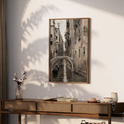 Premium Poster of Historic European City Canal Bridge Scene Posters