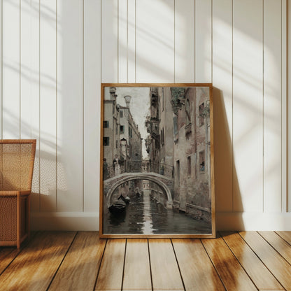 Premium Poster of Historic European City Canal Bridge Scene Posters