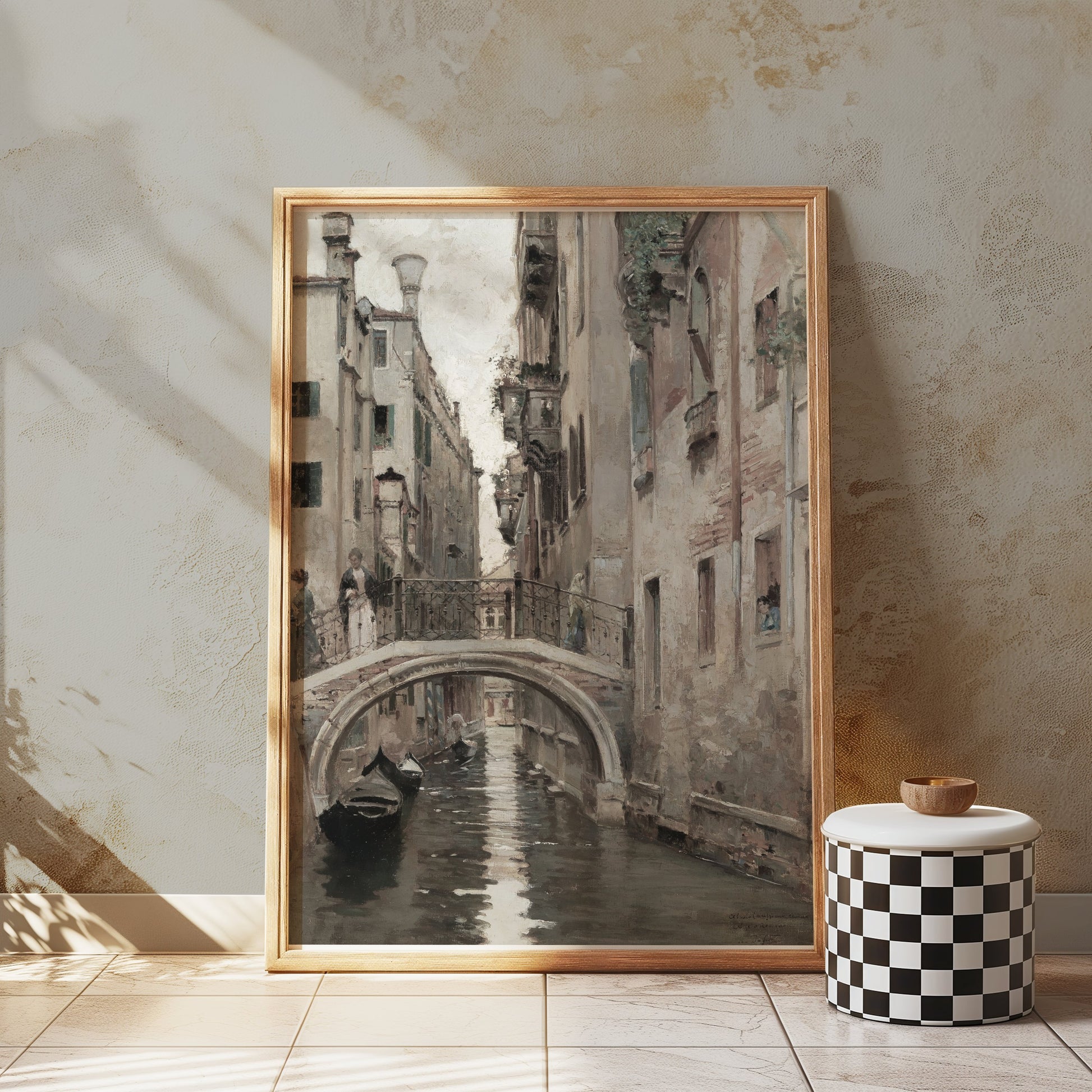 Premium Poster of Historic European City Canal Bridge Scene Posters